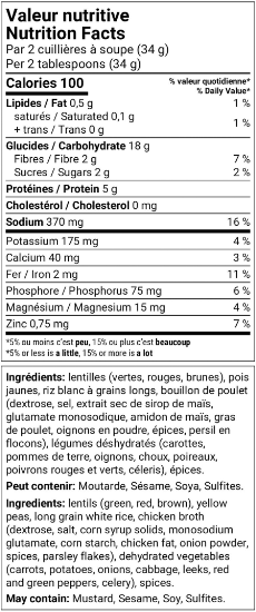 Soupe aux Lentilles et légumes à base de BOUILLON DE POULET